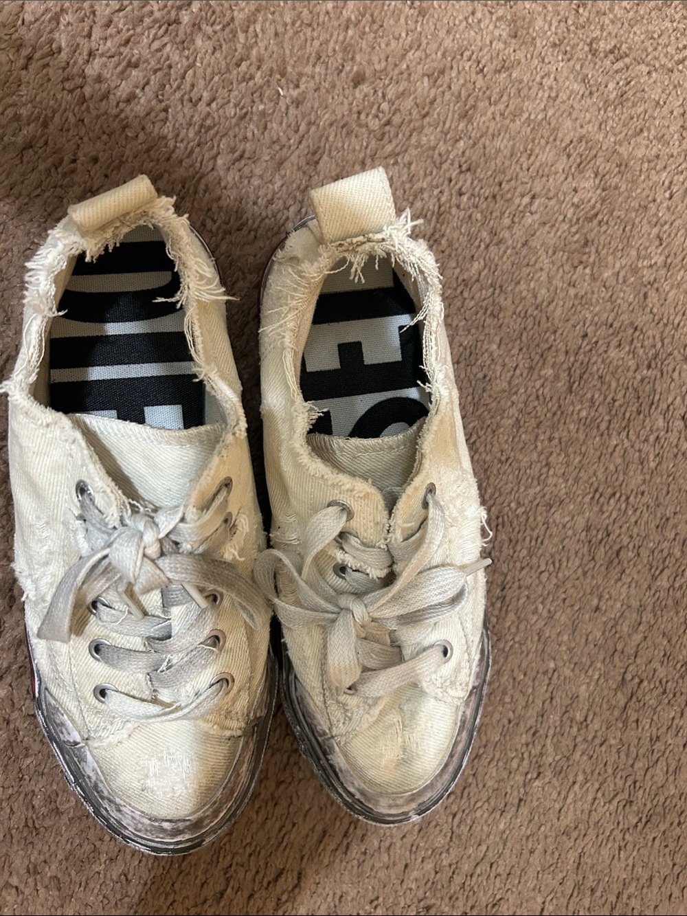 Diesel Off-White Frayed Canvas Sneakers